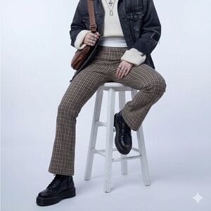 Urban Outfitters Plaid High Rise Kick Flare Plaid Pants Size 2 Pink Black Green